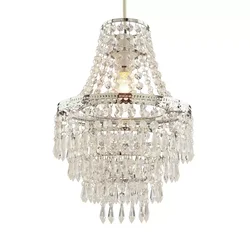 Home Terri Chrome & Clear 5 Tier Beaded Lamp Shade Easy Fit Pendant - 31.5cm H Small Chandelier (Without Light Cord Kit)