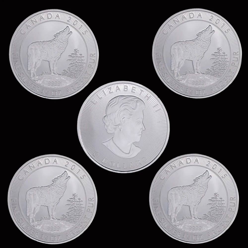 5PCS 2015 Wildlife Wolf Commemorative Silver Coin 1OZ Elizabeth II Collectibles Gifts