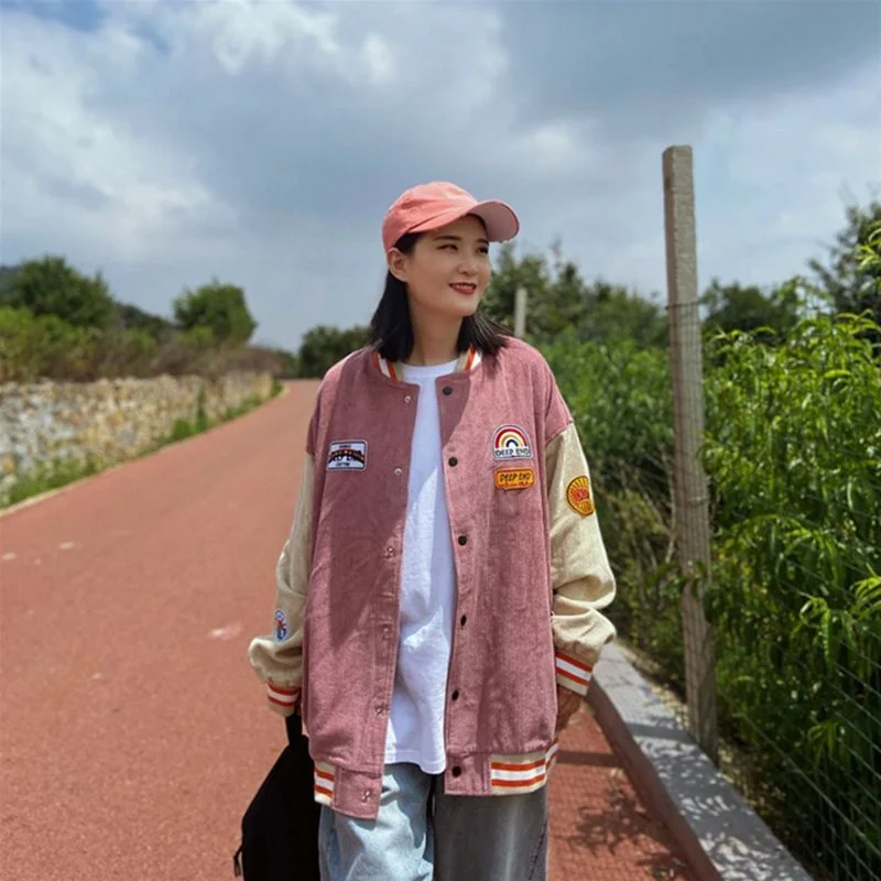 Veste de Baseball pour Femme, veste Harajuku BF, uniforme de Baseball, veste en velours côtelé pour étudiante Ins Tide, printemps automne 2021