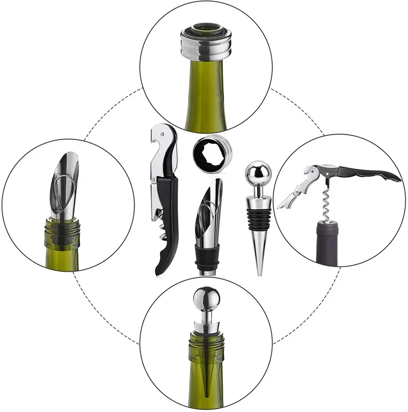 Wine Aerator Pourer Wine Opener Set 4Pieces Pressure Bottle Opener Wine Pour Spout,Stoppers Bottle Opener Wine stopper