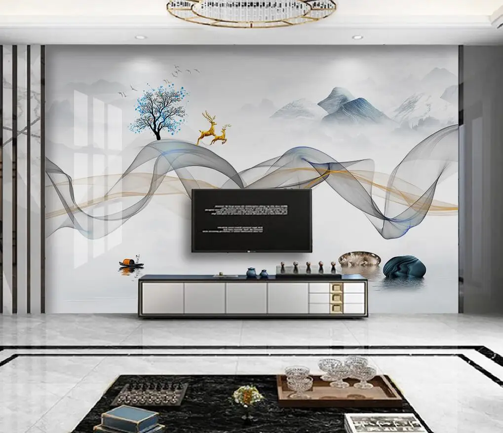 Custom Mural Wallpaper Home Decor New Chinese landscape painting ink landscape Photo Wall Paper For Living Room wall stickers