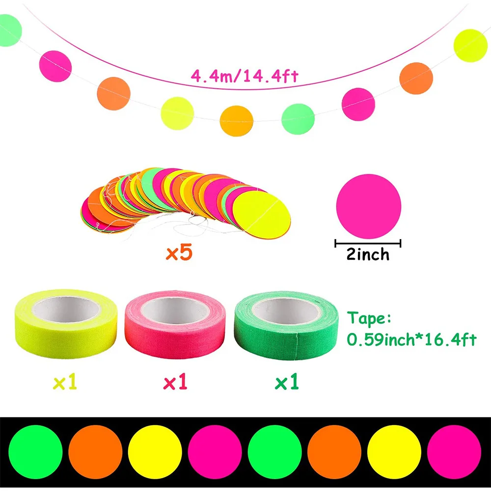8 قطعة مضيئة النيون إكليل من الورق مجموعة توهج في الظلام الأسود دائرة ضوء نقطة معلقة الديكور حفل زفاف وعيد ميلاد للكبار
