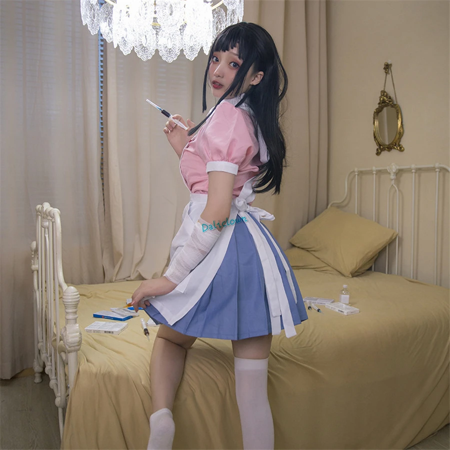 Danganronpa Mikan Tsumiki Cosplay Outfit Met Pruik Anime Halloween Wanhoop Ultieme Verpleegster Uniform Maid Kostuum Volledige Set Voor Vrouwen