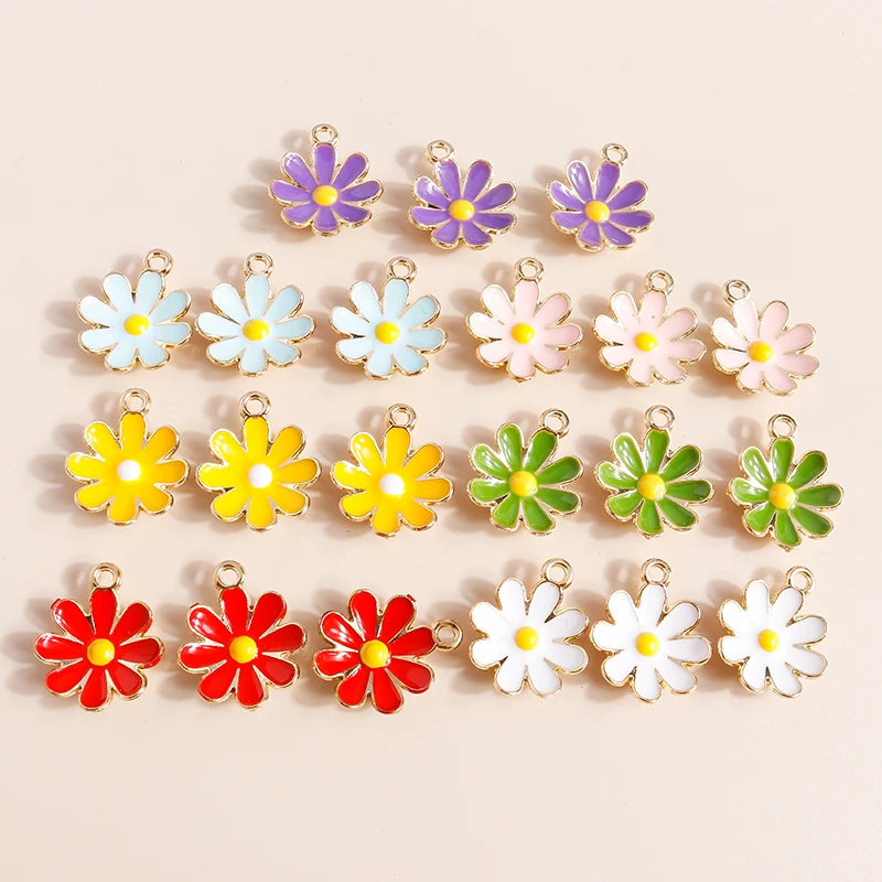 Leslie 10 Stück 18*15mm Emaille Bunte Gänseblümchen-Blumen-Anhänger für Schmuck DIY Blumenanhänger Halskette Ohrringe Herstellung Zubehör – Detail 2