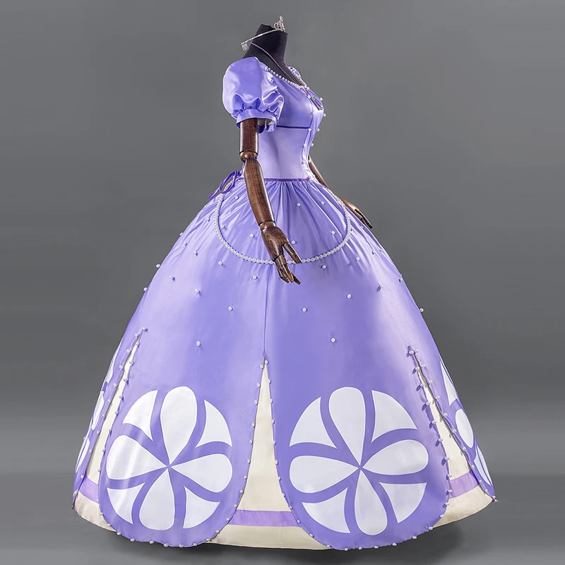 Afbeelding 5: Prinses Sofia Jurk Meisjes Sophia Cosplay Kostuum Volwassen Vrouwen Layerd Jurk Halloween Party Fancy Kostuums Gratis Crown Ketting
