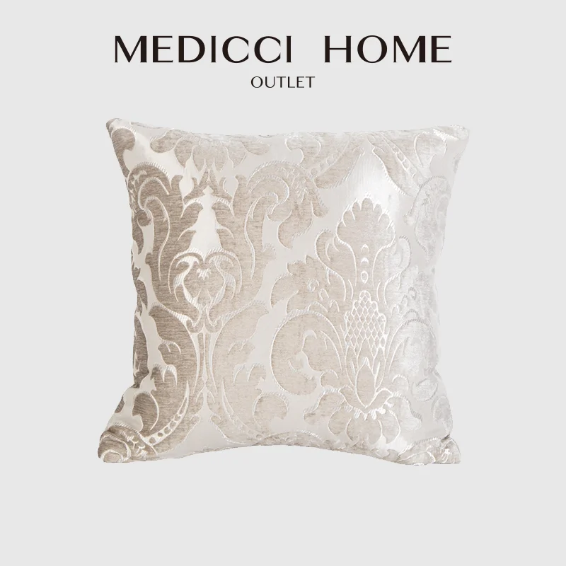 Medicci Home Luxury Floral Jacquard Throw Pillow Cover Satin Aesthetic European Style Cushion Case Decorative Pillowcase 45x45