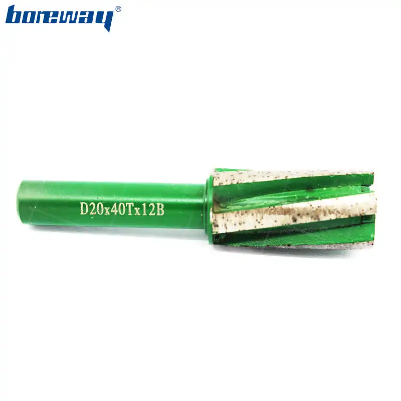 Boreway 1PC Diamond Finger Bits D20*40T*12B Grit #100 Segment Diamond Finger Milling Bit With Shaft For Grinding Granite Counter