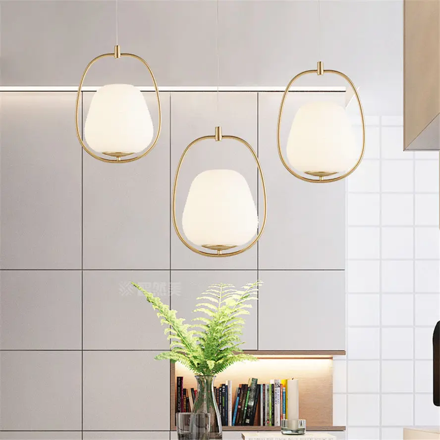 

nordic Milky white glass shade gold oval pendant lights for villa living room kitchen bar art deco indoor led lighting fixtures