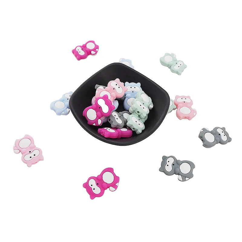 Chenkai 10PCS BPA Free Silicone Raccoon Beads Baby Animal Cartoon Teether Bead For DIY Chewing Dummy Pacifier Chain Accessories