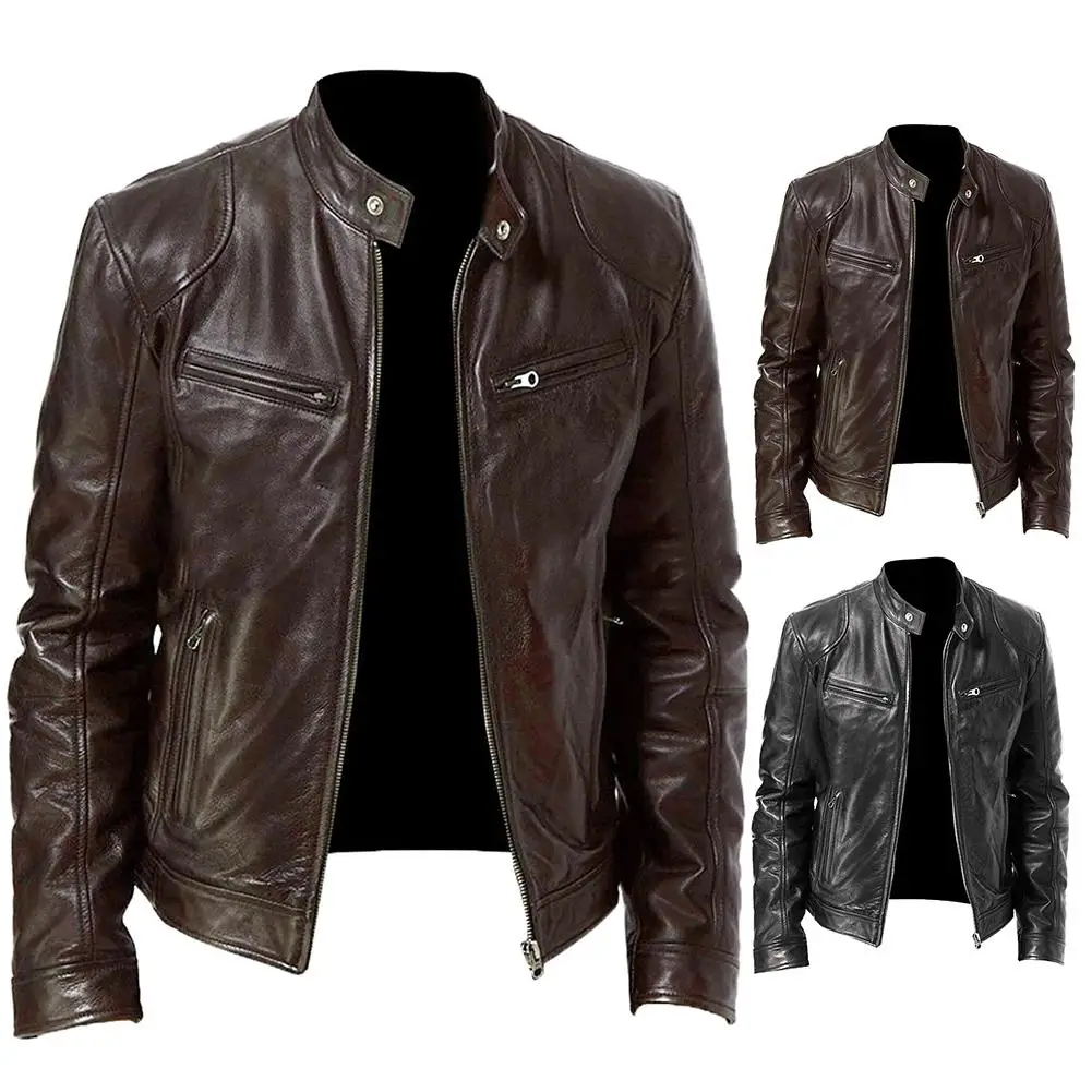 Men Jacket Autumn Winter Stand Collar Zipper leather jacket men Motorcycle Jacket Coat men leather jacket кожаная куртка мужская