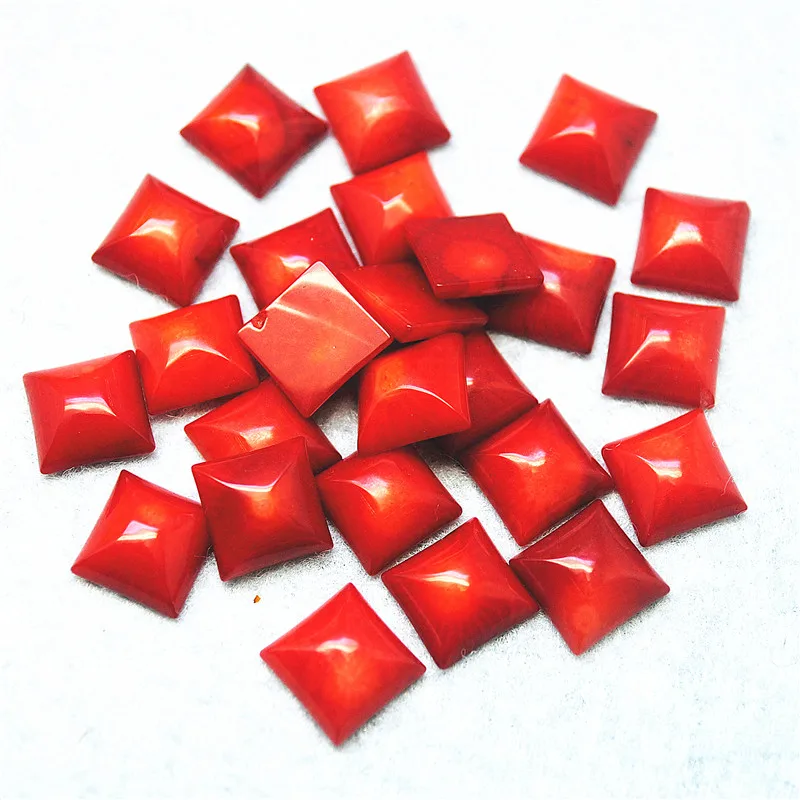 4PCS Nature Red Coral Cabochons No Hole Size 10x10MM For Women Earring Making DIY Findings Free Shipping HOT ONES