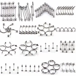 85Pcs /set Tongue Eyebrow Lip Belly Navel Ring  Stainless Steel Piercing Body Jewelry