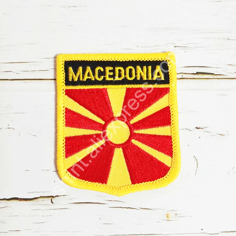 Macedonia National Flag Embroidery Patches Badge Shield And Square Shape Pin One Set On The Cloth Armband   Backpack  Decoration