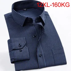 Camisa listrada de manga comprida para homens, vestido azul de negócios, tamanho grande, primavera e outono, tamanho grande 8XL, 9XL, 10XL, 12XL, 14XL