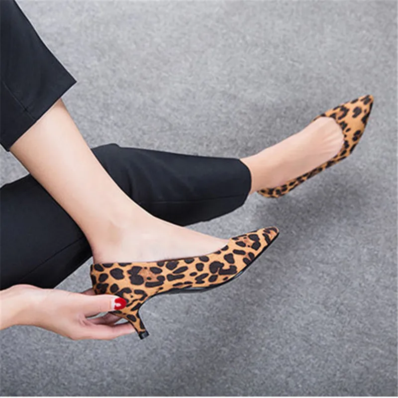 DRFARGO 2023 Shoes Women Leopard OL shoes Classic Thin&Thick Heel Low Heel soft sole Shallow mouth Femme Chaussure size 33-41