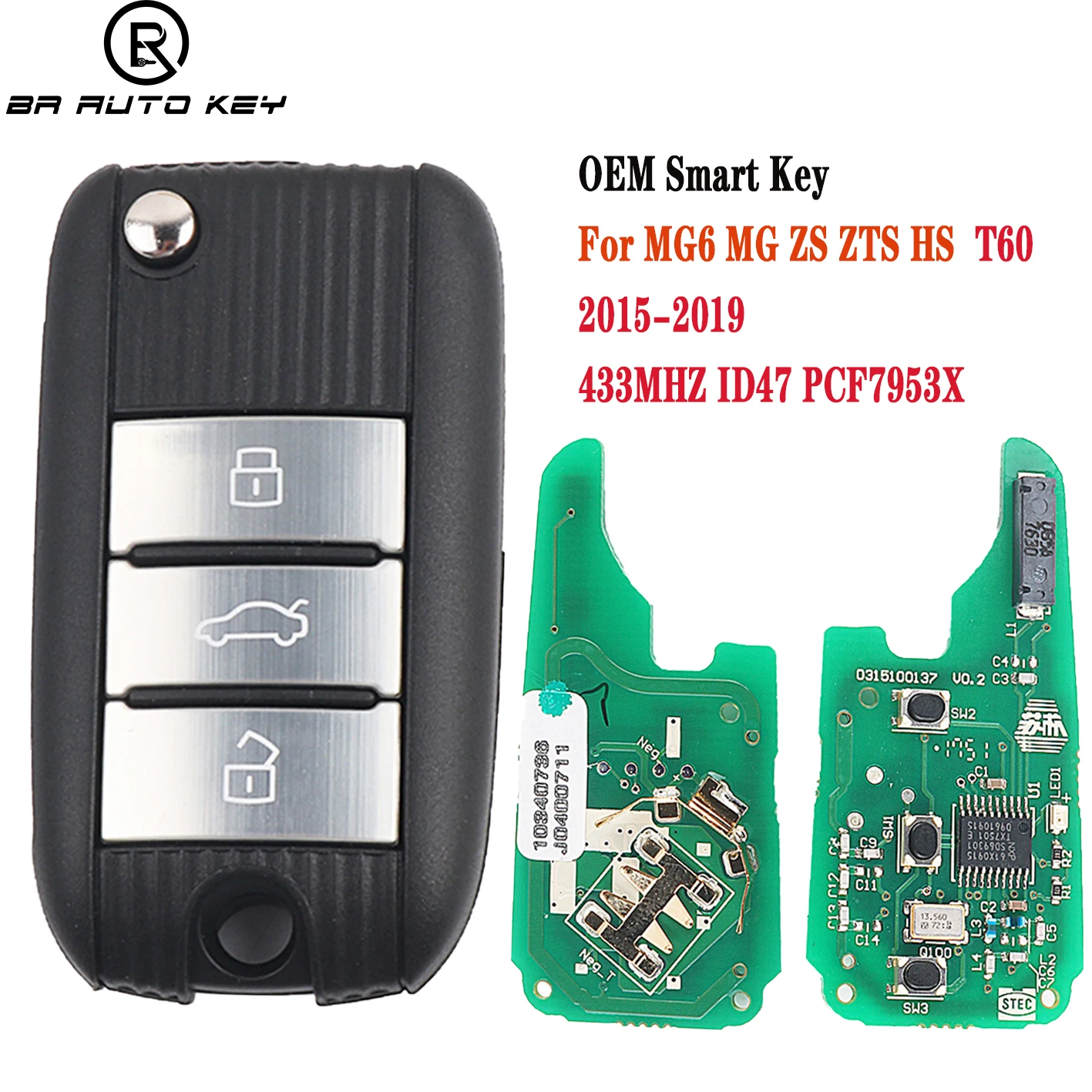 Portachiavi per auto a distanza originale a 3 pulsanti per MG5 MG Morris garage ZS MG6 MG5 HS EV 2017 2018 2019 2020 2021 433mhz ID47 PCF7961X