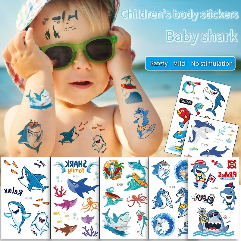 8PCS Shark Tattoo Sticker Boy Waterproof Kindergarten Sticker Cartoon Ocean Party Disposable Tattoo Sticker Temporary Tattoo