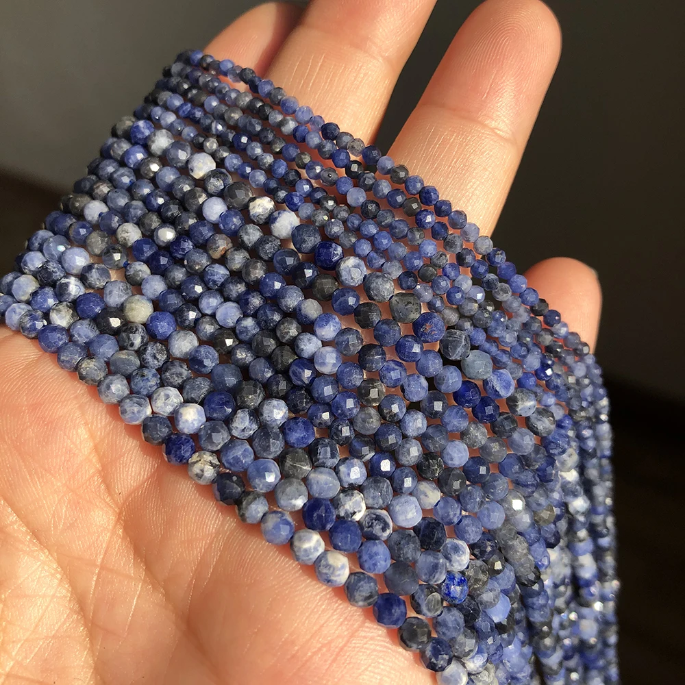 Natural Blue Sodalite Jaspers Beads Faceted Loose Spacer Beads for Jewelry Making DIY Bracelet Earrings Accessories 2 3 4mm 15\'\'