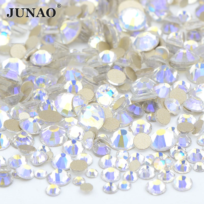 JUNAO 1440Pc Mix Size viola fantasma vetro Strass Glitter cristallo pietra Non Hotfix Strass tondo per Nail Art 3D decorazione fai da te