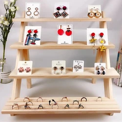 Wooden Jewelry Display Stand Jewelry Shop Decor Earrings Ring Hanger Organizer Holder Storage Wood Base Home Women Gifts