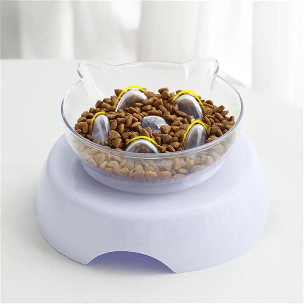 Cat Slow Eating Bowl 15 Degrees Incline Removable Pet Feeder Pets Spine Protection Feeding Food Bowls Kitten Non Slip Dish