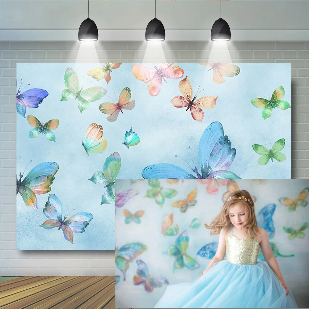 

Butterfly Photography Backdrop Forest Fantasy Blue Butterflies Wedding Children Bokeh Glamorous Photographic Photocall