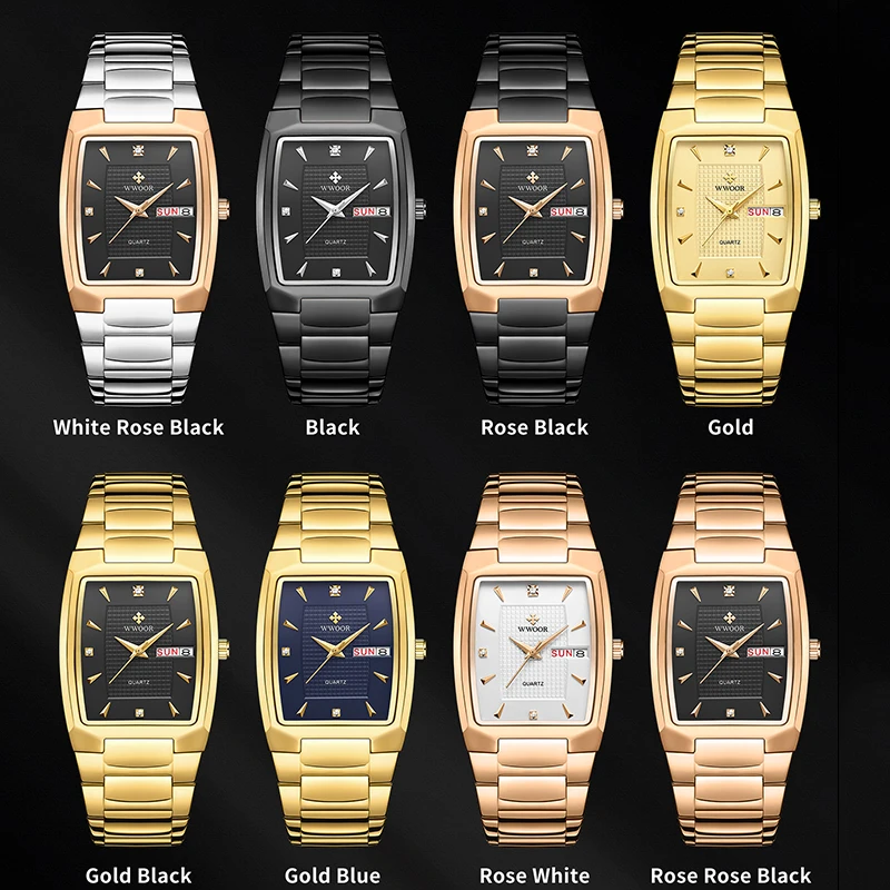 2024 New Luxury Fashion Men Watch WWOOR Waterproof Stainless Steel Date Clock Rose Gold Male Quartz Wristwatch Relogio Masculino