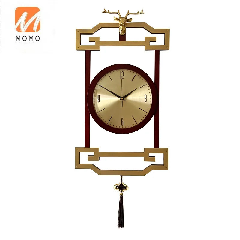 

New Chinese Style Wall Clock Home Living Room Chinese Style Clock Simple Decoration Mute Creative Large Wooden Clock Punch-Free