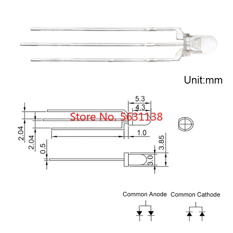 100pcs 3mm Red &Yellow Green chip LED 3 Pin Round Bi-Color LED Through Hole Common Cathode Transparent Emitting Diode power leds