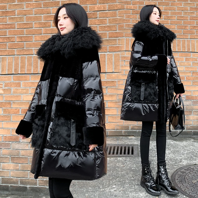 

Black Glossy Women's 90%White duck down Jacket 2023 Winter Korean Loose Down Coat Windproof Rainproof Thicken Parkas Coat Female