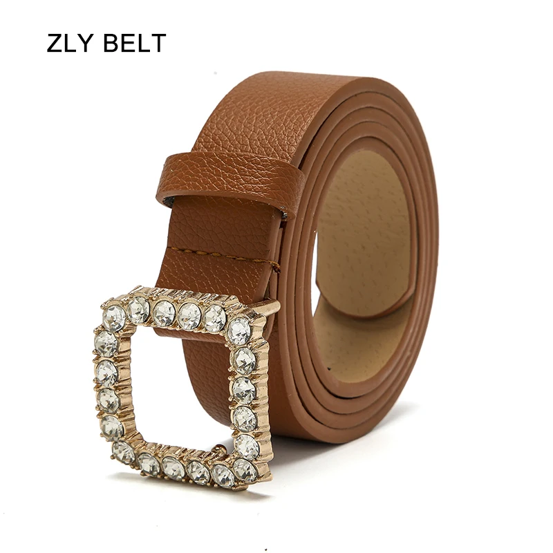 

ZLY 2021 New Fashion Belt Women Men Unisex PU Leather Material Diamond Square Pin Buckle Casual Formal Style Versatile Elegant