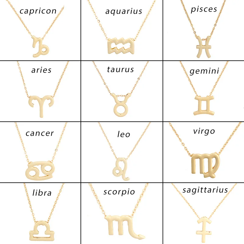 

24Pcs/Lot 12 Zodiac Sign Necklaces With Gift Card Constellations Pendant Chains Choker For Women Fashion Jewelry Wholesale