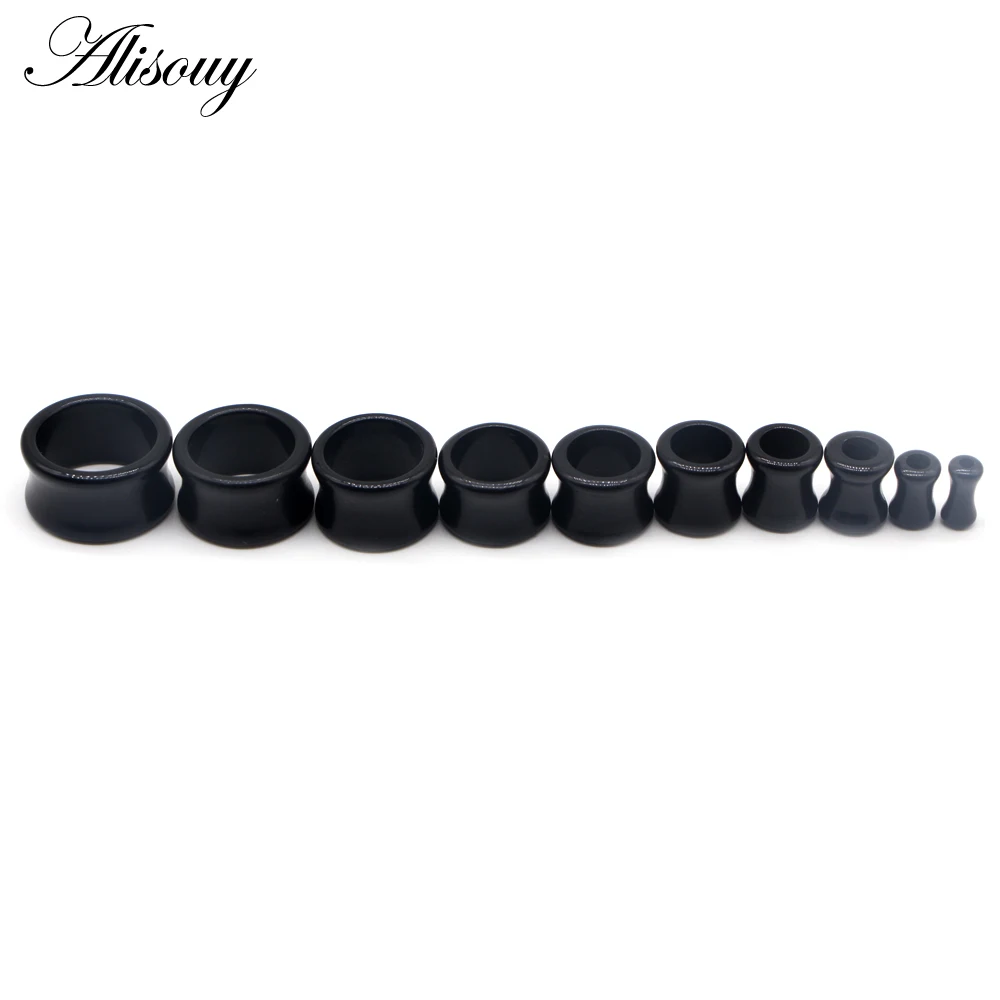 Alisouy 2pcs Black White Acrylic Hollow Punk Ear Tunnel Plugs Piercing Double Flared Earring Gauges 4mm-22mm For Unisex Jewelry