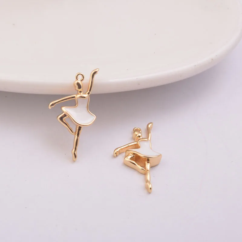 6pcs/lot High Quality Ballet Girl Charm Enamelled Gold Dancing Jewelry Charms Candy Color Copper Pendant DIY Earrings Findings