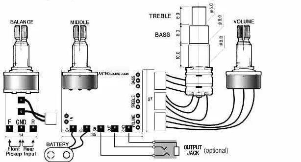 Electric bass line BAND EQUALIZER BASS MIDDLE TREBLE EQUALIZER FOR BASSES SE3-A