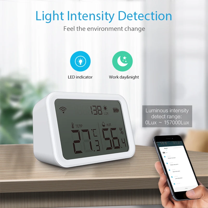 Tuya Wifi Zigbee Temperature Humidity Sensor Lux Light Detector Indoor Hygrometer Thermometer With LCD Screen Works With Alexa