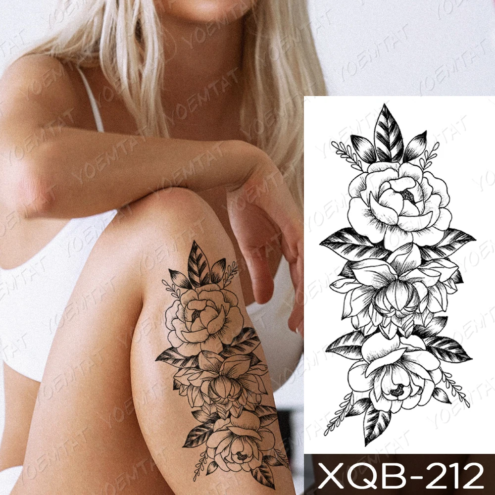 Tatuagem temporária à prova dwaterproof água adesivo azul rosa peônia flores flash tatuagens cruz rosário arte corporal braço manga falsa tatoo feminino