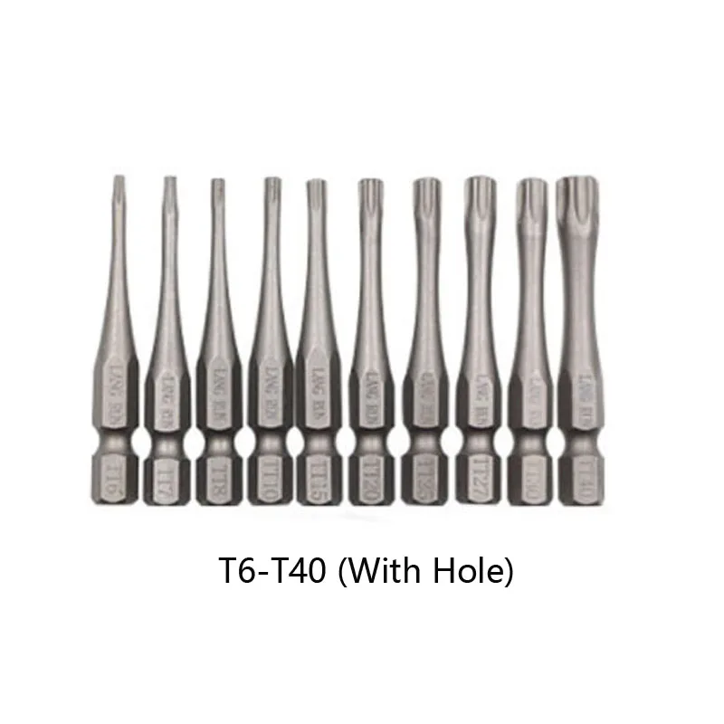 50mm Electric Torx Screwdriver Bit 1/4 Inch Hex Shank Magnetic Screw Driver Bit Set With Hole T6,T7,T8,T10,T15,T20,T25,T27T30T40