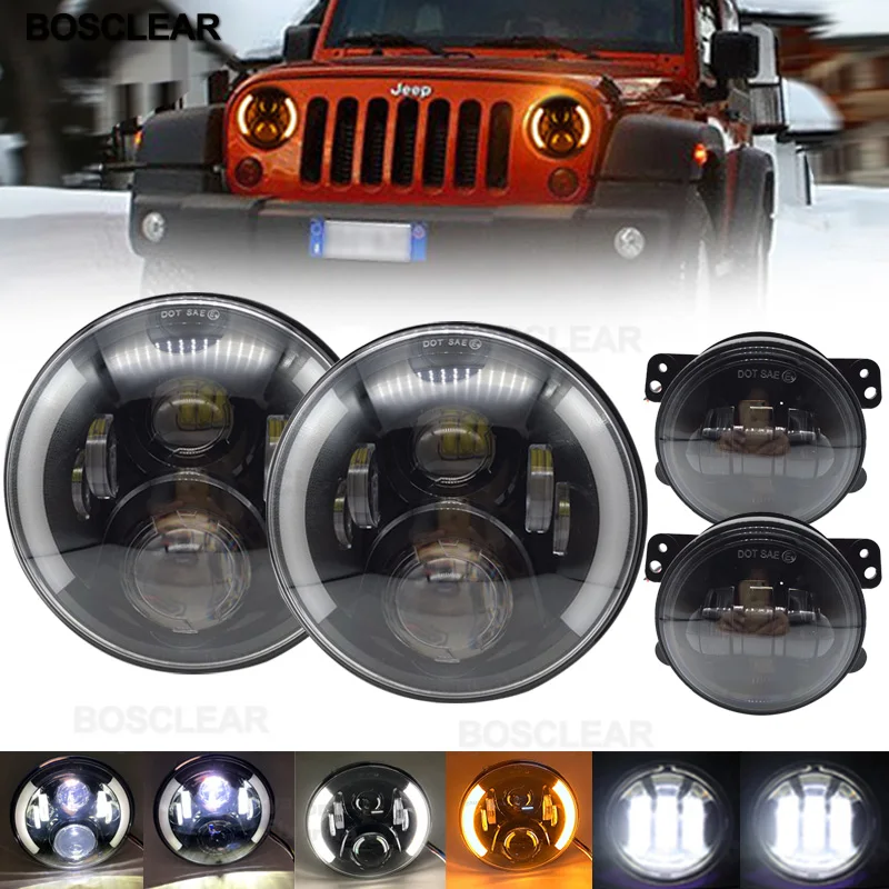 

For Lada 4x4 urban Niva Jeep Wrangler Land Rover Hummer H1 H2 LED Headlights with Turn Signal Light Headlamp+4inch foglight