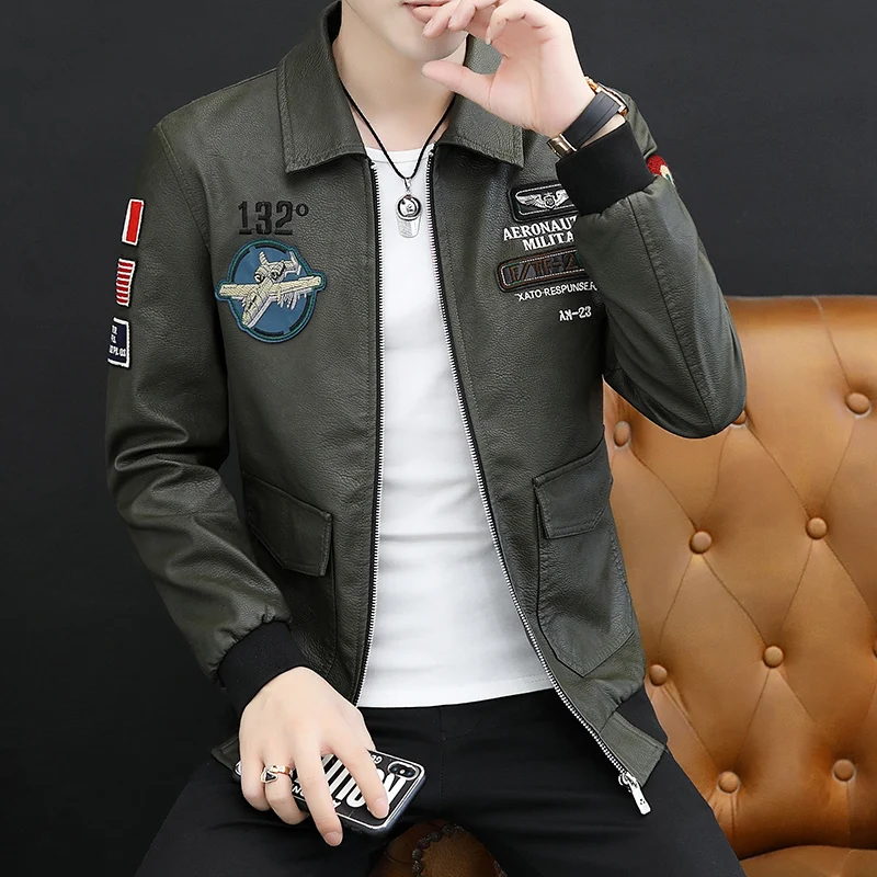 2020 New Men Leather Jacket  Appliques Motorcycle Military for Boy Temperamental Coat Make You More Charm Good Quality Hot LY258