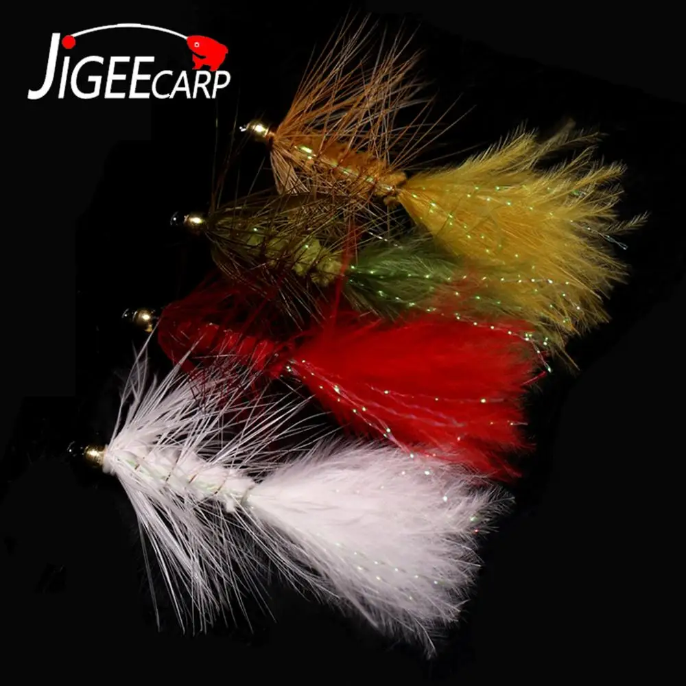 Jigeecarp 4pcs Crystal Bead Head Wooly Bugger Streamer Fly Size 4 6 8 Fly fishing for Grass Carp Trout Flies Fishing Lure