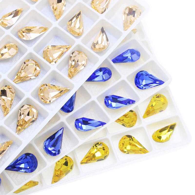 Glittery Colorful Tear Drop K9 Glass Crystal Rhinestones Pointback Rhinestones Glue on Garment DIY Crafts Jewelry Accessories