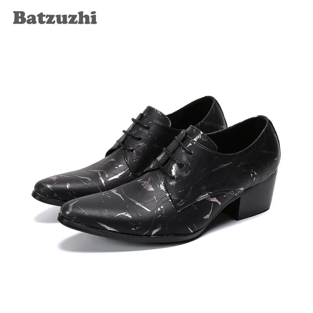 

Batzuzhi Black Genuine Leather Boots Men 6.5cm High Heels Men's Ankle Boots Pointed Toe Lace-up Botas Hombre, Big Sizes US6-US12