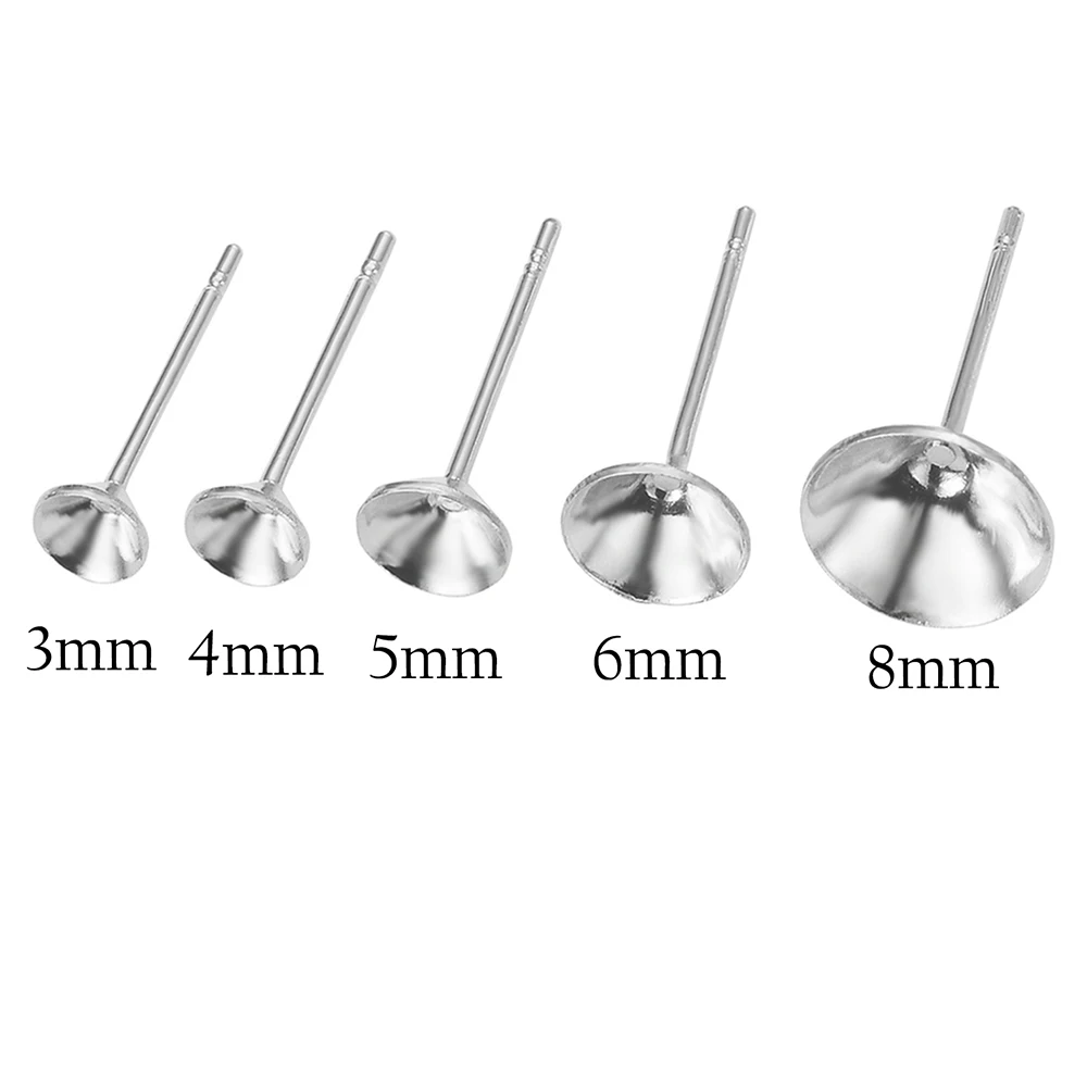 100 Stück/Set, Edelstahl-Ohrsteckerfassungen, flache, runde, unbedruckte Ohrstecker, passend für 3, 4, 5, 6, 8 mm Strasssteine, zum Selbermachen von Schmuck. – Detail 3