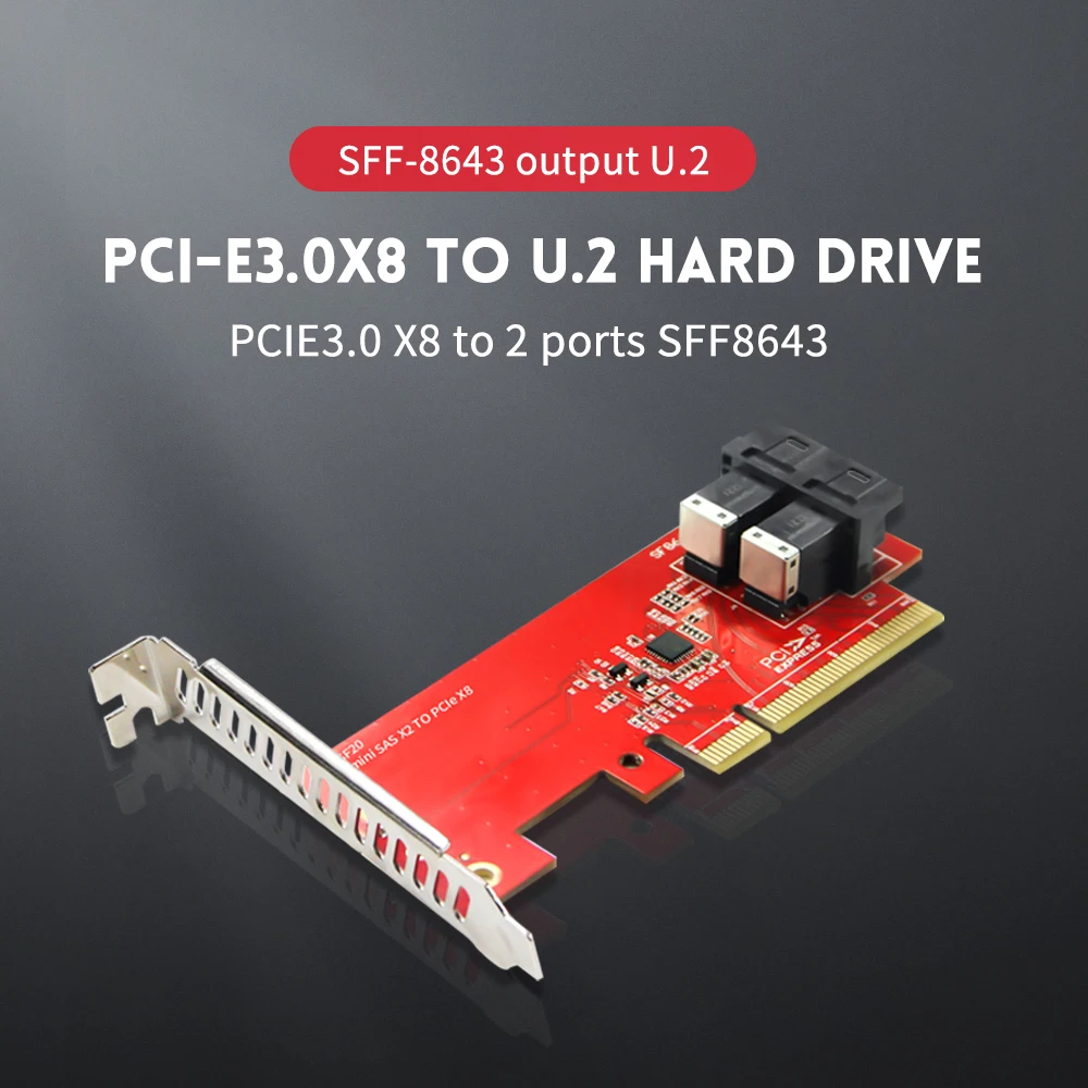 

PCIe 3.0 X8 To 2 Ports U.2 SFF-8643 Dual M.2 NVMe Ssd Pci-e X8 Converter Card U2 Adapter Mini-SAS Riser Card SFF-8639 Expansion