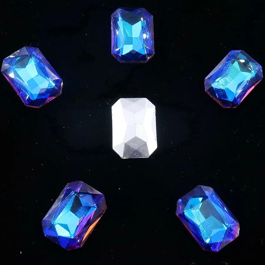 Glas-Kristall, rechteckige Form, 13*18mm, 20 Stück/Packung, Regenbogen- & Jelly-Candy-AB-Farben, Pointback, zum Aufkleben, Strassperlen, Applikation, DIY – Detail 4