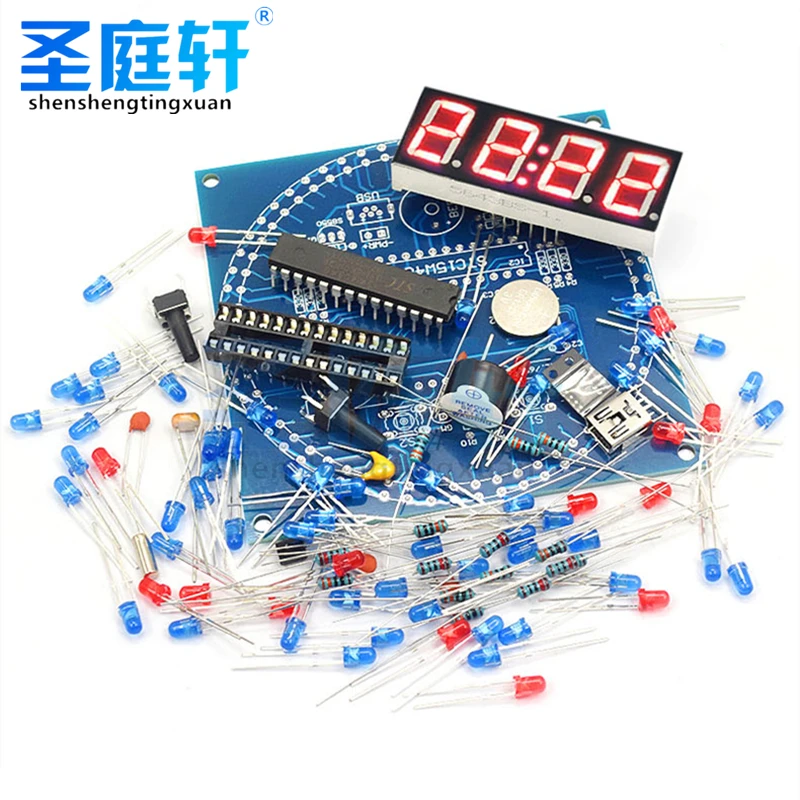 LED Display Alarm Rotary Electronic Clock Module, Water Lamp, Light Control Craft Kit, Temperature DS1302, C8051, MCU, STC15W408