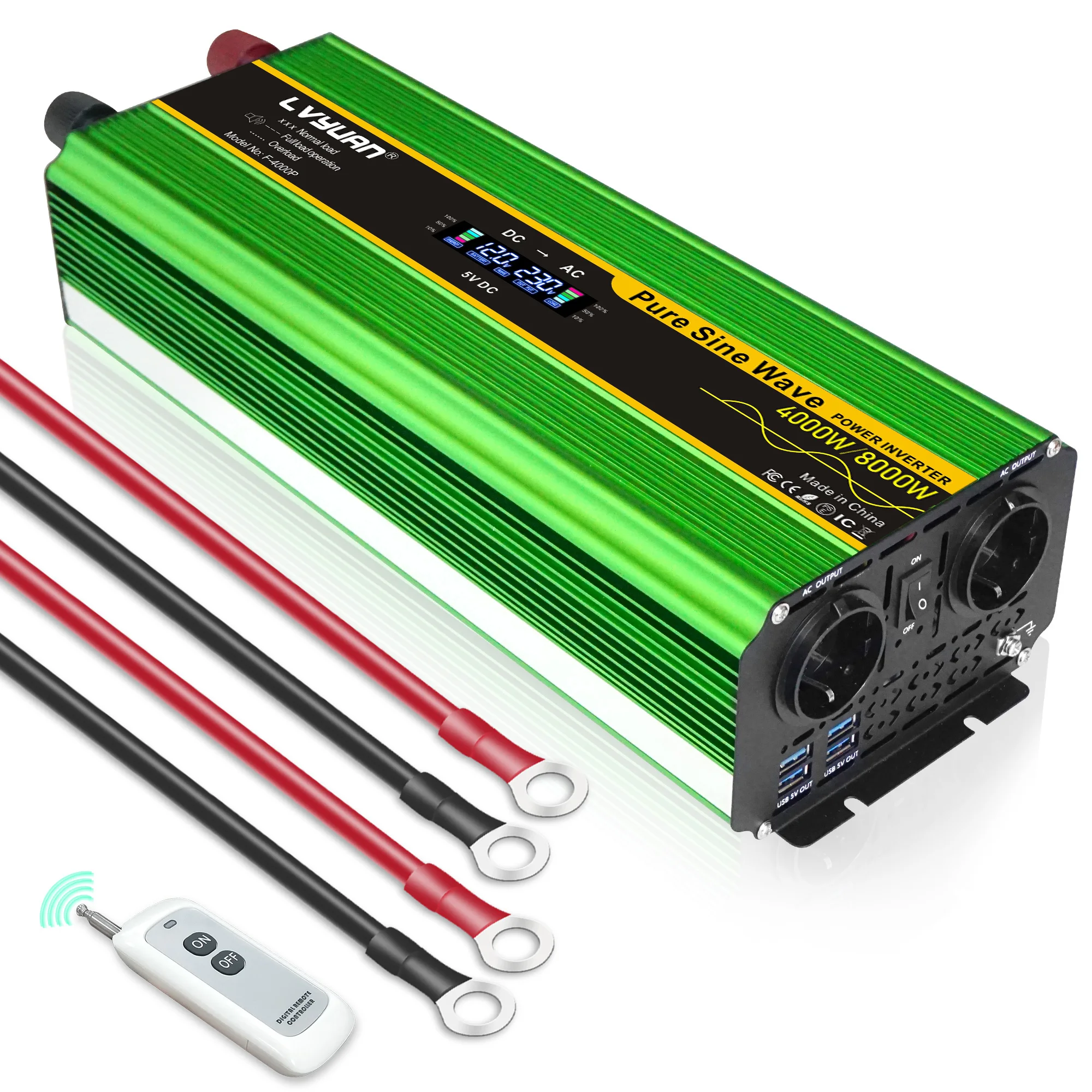 4000w/8000w Inverter 12v 220v Pure Sine Wave Car Inverter Wireless Solar Senoidal Pura Inversor Convertidor Dual Output EU Plug