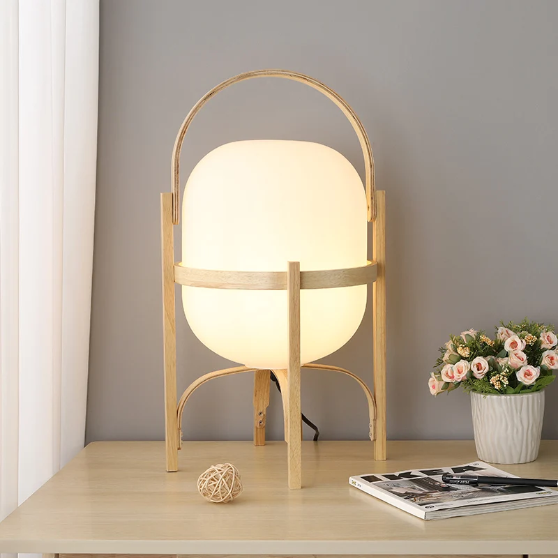 

Wooden Table Lamp For Bedroom Bedside Study Sitting Room Japanese Personality Contracted Glass Dimming Decorative Desk Light