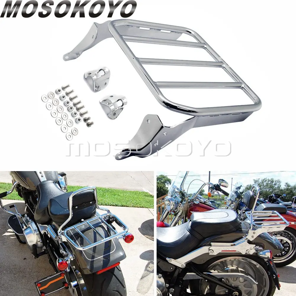 

Chrome Motorcycle Steel Backrest Luggage Sissy Bar Rack for Harley Softail Fat Boy Breakout 114 FLFB FLFBS FXBR FXBRS 2018-2020